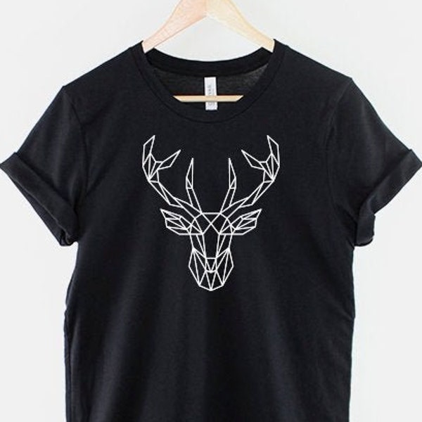 Stag Head T-Shirt - Deer Shirt - Geometric Stag T-Shirt - Hunting T-Shirt - Gifts For A Hunter - Stag Antlers T-Shirt