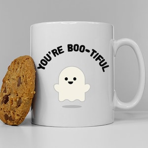 Cute Ghost Coffee Mug You're Bootiful Funny Halloween Slogan Coffee Cup image 2