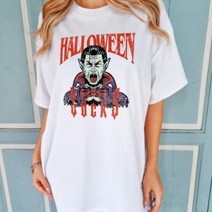 Halloween Sucks Vintage T-Shirt, Distressed Vampire Movie Poster (Unisex XS-6XL, Black Cotton) image 2