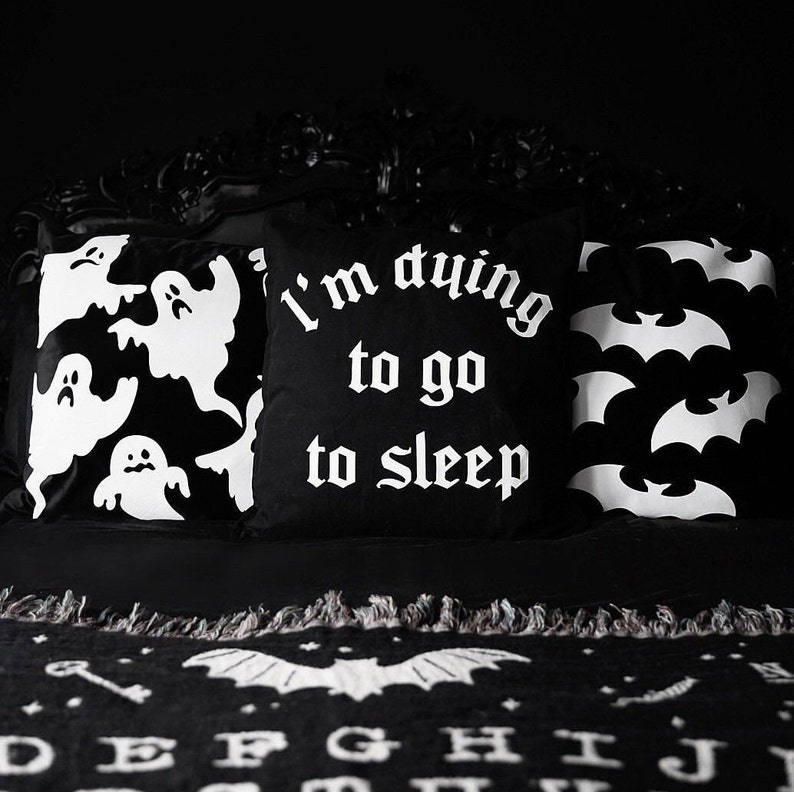 I'm Dying To Go To Sleep Cushion Cover - Gothic Pillow Case - Black Gothic Home Decor image 1