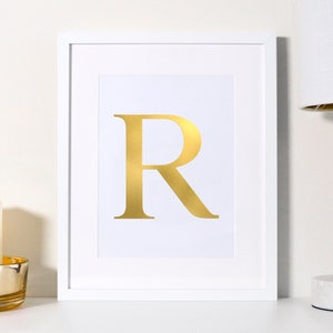 Impressão personalizada de letras iniciais de boas-vindas - Arte de parede em folha de cromo dourado
