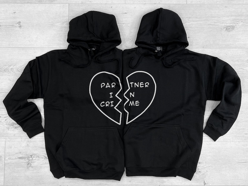 Best Friend Hoodies Best Friend Hoodie Best Friend Gift Best Friends Shirts 2 x Partner In Crime Heart Hoody Twin Pack image 2