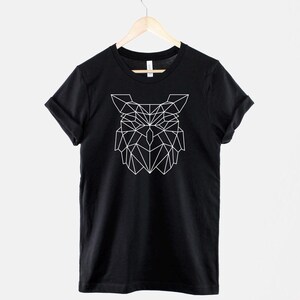 Camiseta de búho geométrico: estampado animal moderno, suave algodón imagen 1