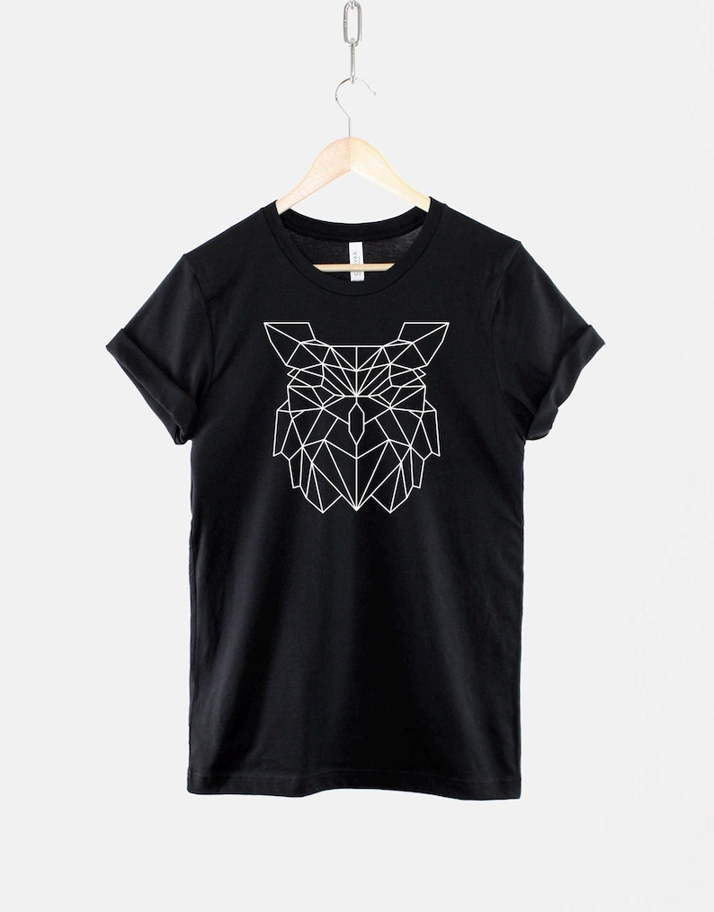 Camiseta de búho geométrico: estampado animal moderno, suave algodón imagen 1