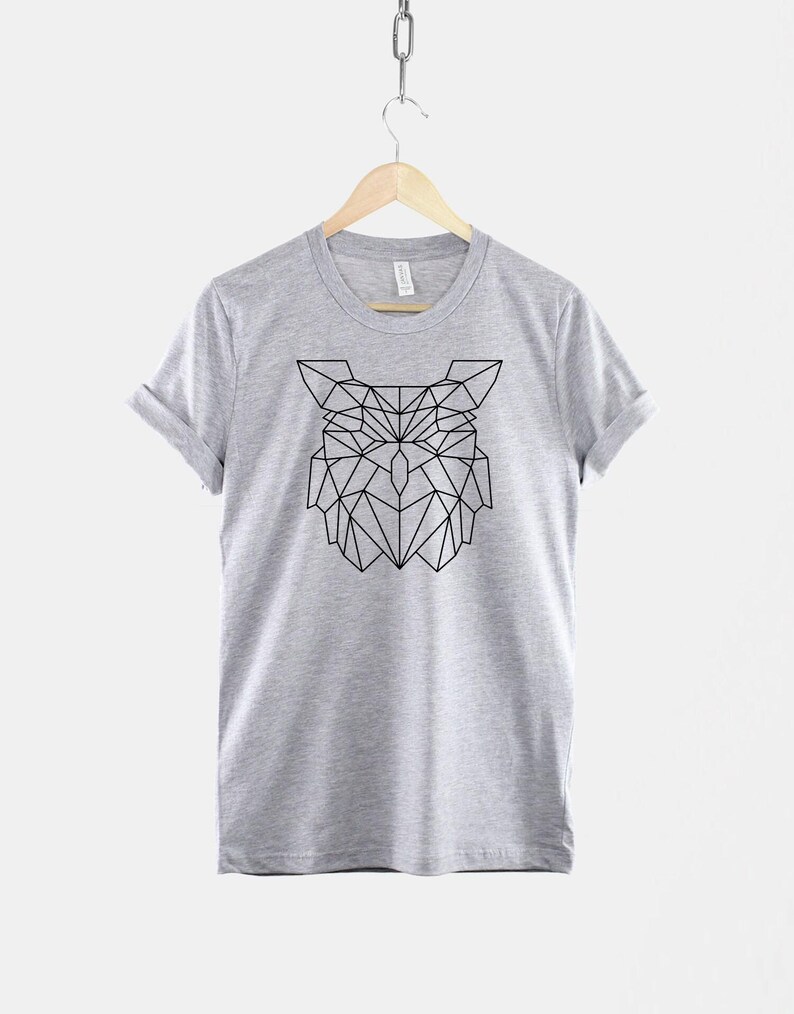 Camiseta de búho geométrico: estampado animal moderno, suave algodón imagen 2