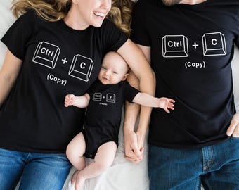 Copy Paste Matching Family Shirts, New Parent Baby Outfit, Funny Baby Announcement Family T-Shirt Set, New Dad Mom Baby Gift