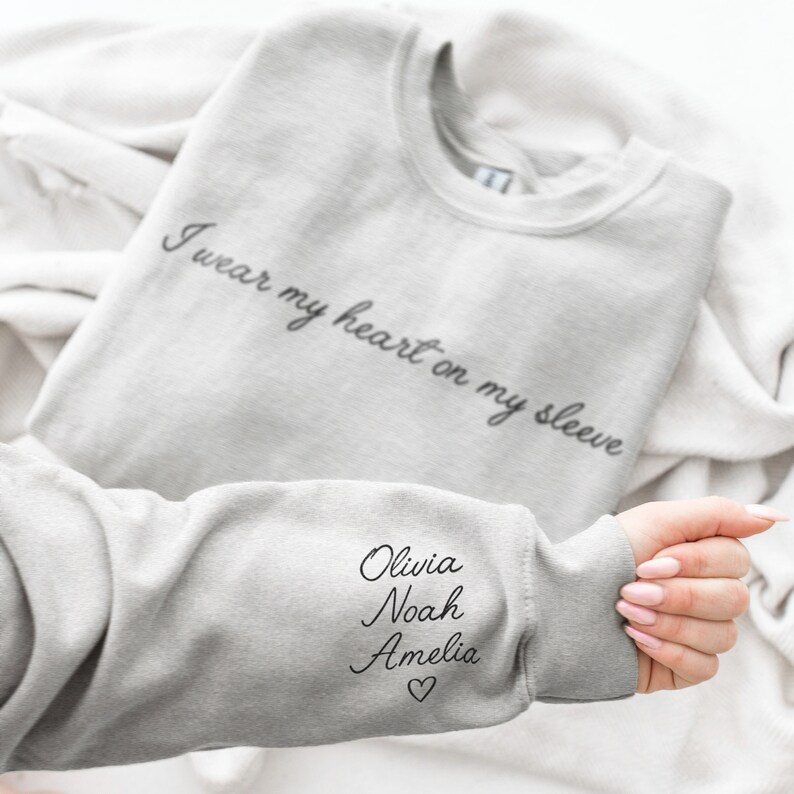 Personalised Couples Sweatshirt Name On Sleeve Sweater Engagement Gift for Couples His And Hers Sweatshirt For Couples Gray