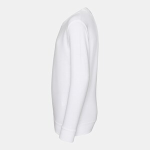 May include: A white long-sleeved sweatshirt with a crew neck.