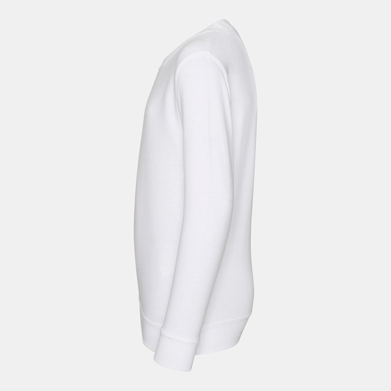 May include: A white long-sleeved sweatshirt with a crew neck.