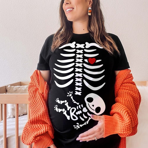 Halloween Pregnancy Announcement Pregnant Skeleton Shirt - Halloween Maternity Shirt