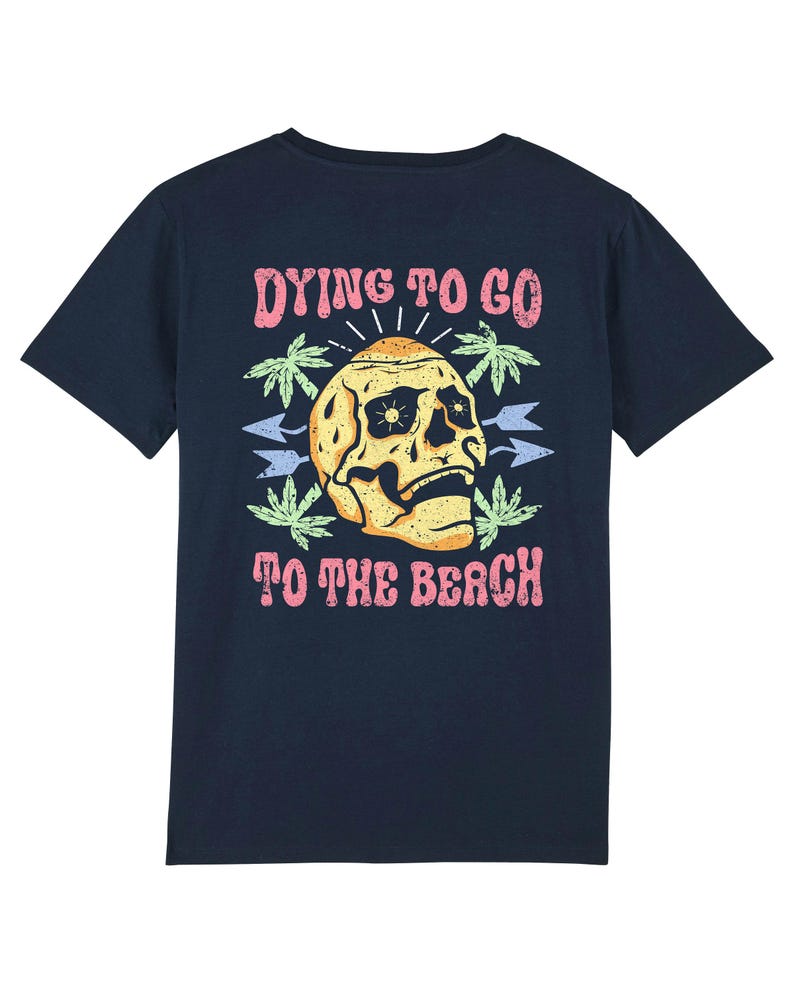 Retro Skull Beach T-Shirt: Distressed Summer Graphic Tee, Ring Spun Cotton image 3