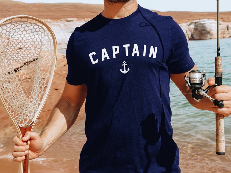 Captain T-Shirt Nautical Shirt Navy Blue Captain Shirt Anchor Sailing Boat TShirt image 2