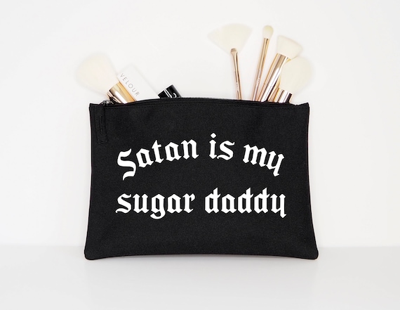 Goth Makeup Bag: Bold Satan Print - Black Edgy Cosmetic Pouch