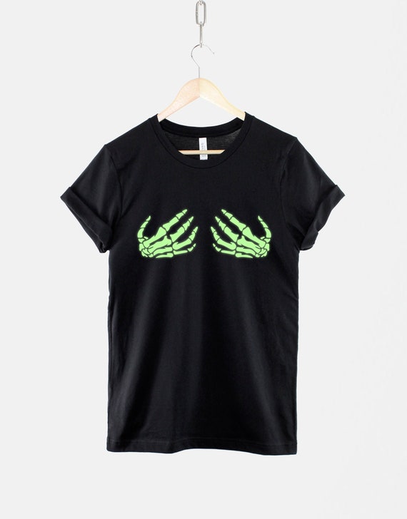 Skeleton Hands on Boobs T-shirt Glow in 
