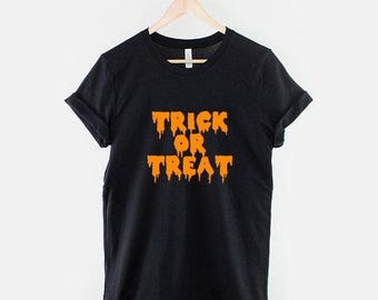 Camiseta divertida de Halloween con mensaje "Truco o trato", camiseta con eslogan "Slime", algodón hilado en anillo