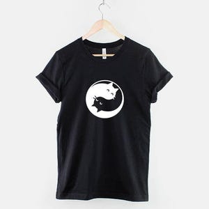 Yin Yang Cats Tranquil Tee, Serene Feline Design (Heather Grey, XS-3XL, Textile Flex Print) image 1