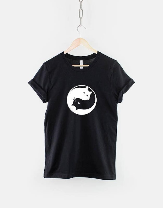 Yin Yang Cats Tranquil Tee, Serene Feline Design (Heather Grey, XS-3XL, Textile Flex Print)