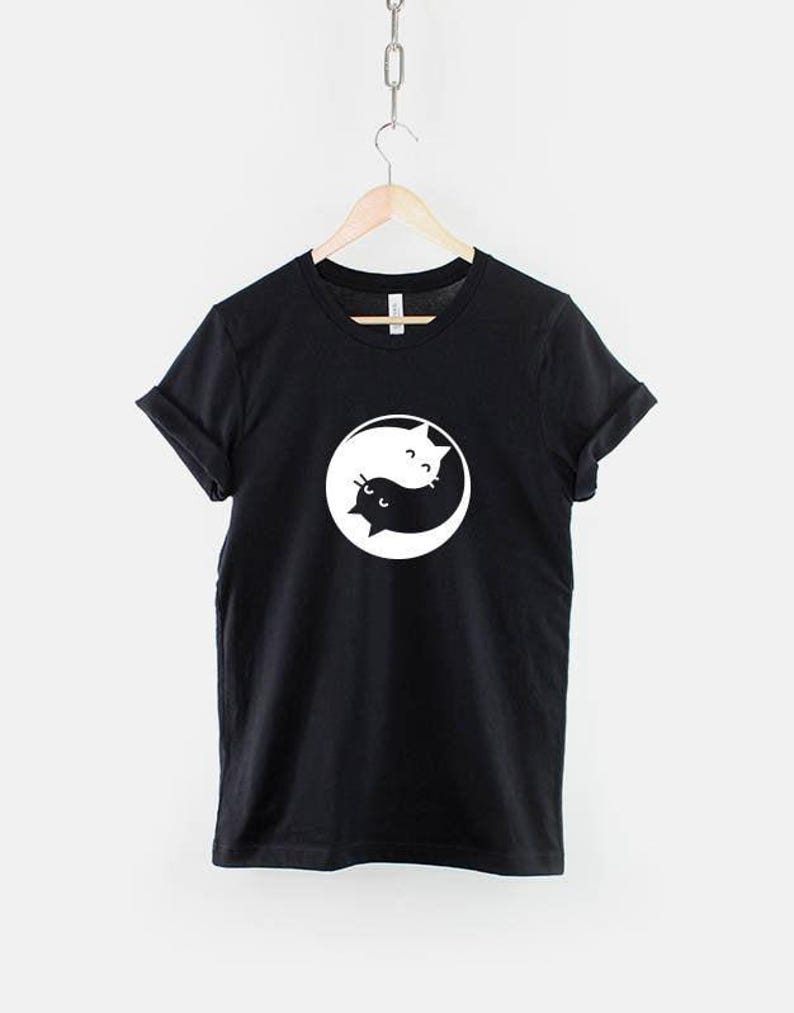 Yin Yang Cats Tranquil Tee, Serene Feline Design (Heather Grey, XS-3XL, Textile Flex Print) image 1