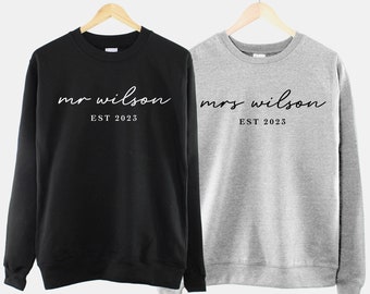 Personalisiertes Mr and Mrs Sweatshirt Set - Individuelles Hochzeitsgeschenk