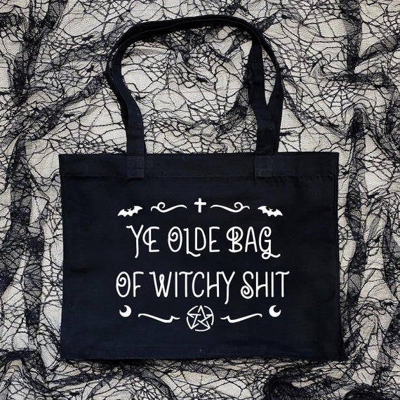 Goth Witch Tote Bag: Large Black Canvas Shopping Bag