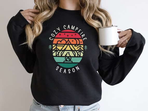 Retro Sunshine Camping Sweatshirt: Cozy Campfire Season