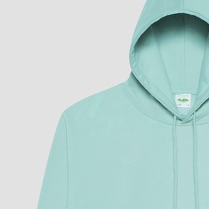 May include: A light blue hooded sweatshirt with a green label that says "Fruit of the Loom" on the front.