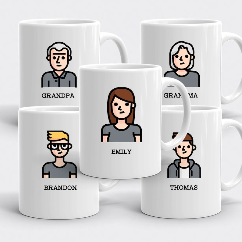 Personalized Character Mug Set Custom Family Characters Mugs image 1