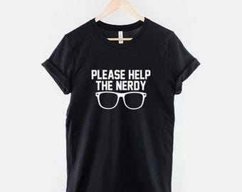 Bitte helfen Sie dem Nerdy Shirt, Retro Nerd Brille T-Shirt, lustiges Geek Grafik T-Shirt, Nerd Humor Top