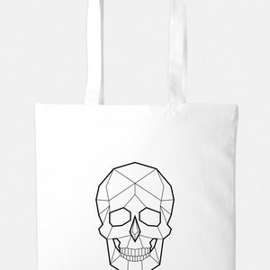 May include: White tote bag with a geometric black skull design.
