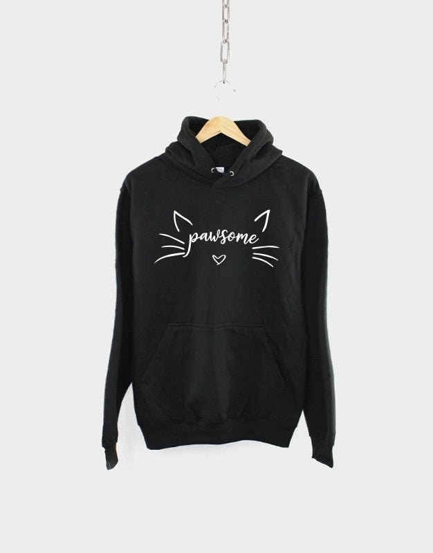 【AMBLER】 Black cat Overfit Hood Sweatshirt Cat Hoodie - Pawsome Sweater - Cat Ears Sweatshirt- Crazy