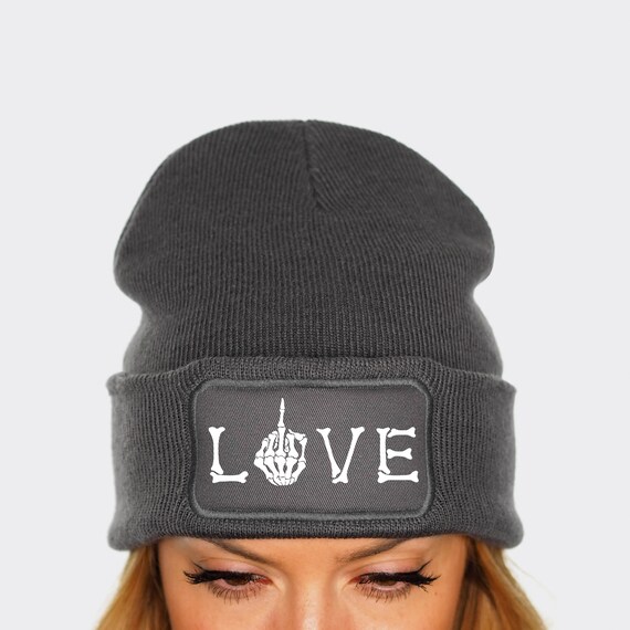 Skeleton Love Beanie Hat - Goth Style With Bold Middle  display picture 2