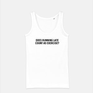 Womans Work Out Gym Tank Top Does Running Late Count as Exercise Girls Fitness Workout Racer Back Vest image 3