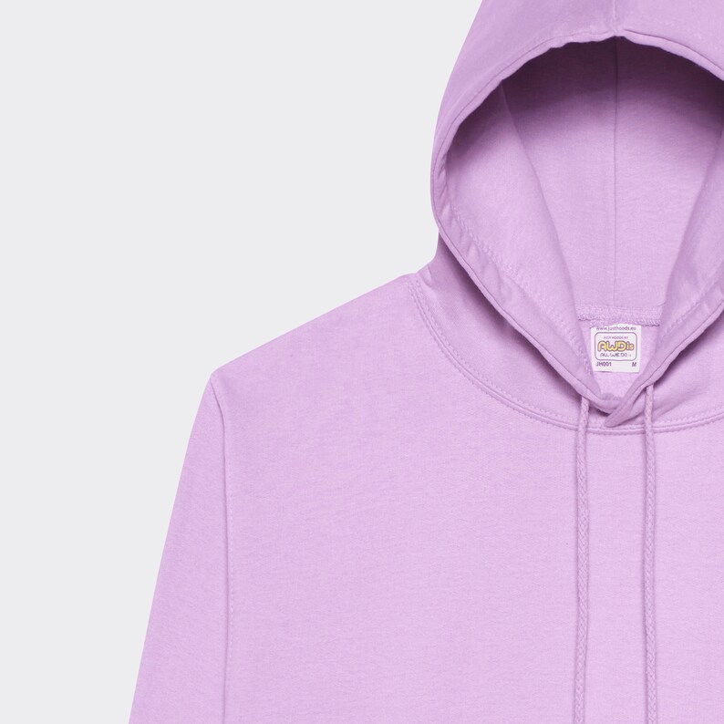 May include: A light purple hooded sweatshirt with a label that says "Fruit of the Loom" and "M" for size.