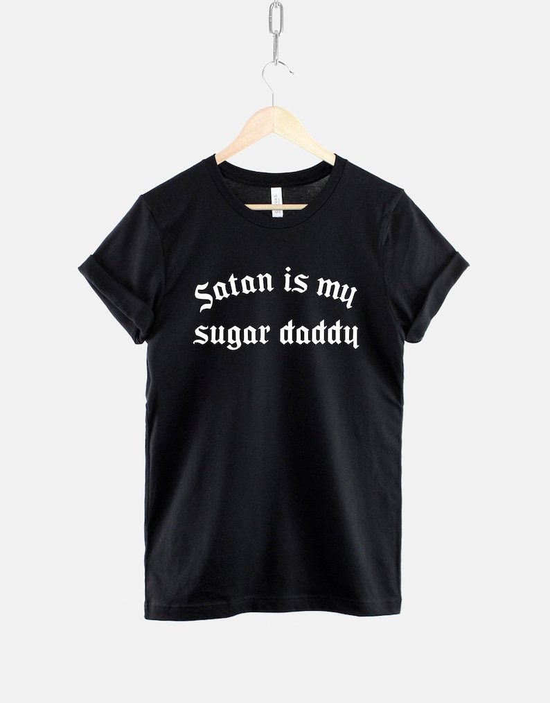 Pastel Goth Shirt, Satan Is My Sugar Daddy Print, Edgy Grunge Tee (100% Cotton) image 1