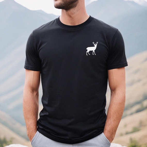 Deer Logo T-Shirt, Mens Rugged Antlers Graphic Design, Outdoor Nature Gift