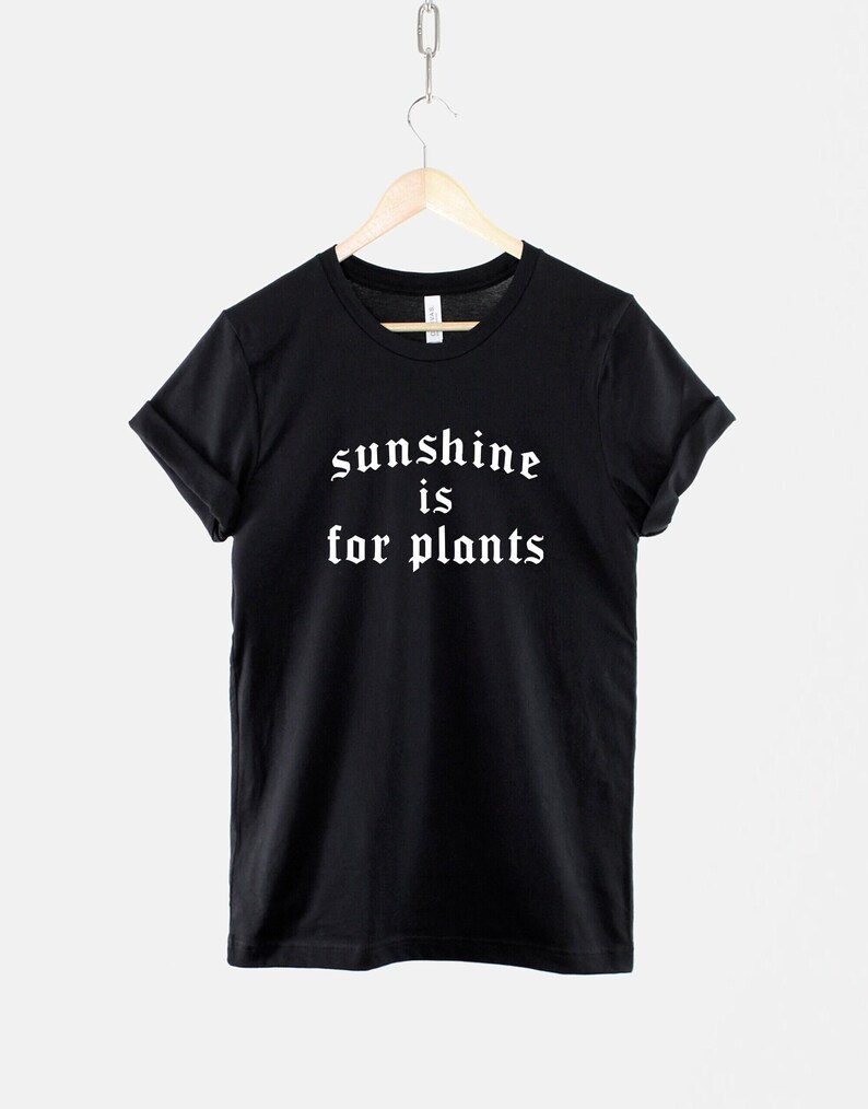Goth Summer T-Shirt – Sunshine Is For Plants Black Cotton Tee image 1
