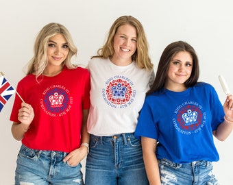 Kung Karl III:s krönings-T-shirt, souvenirtröja för kunglig kröning, t-shirt med grafisk design för brittisk firande, topp för kunglig händelse i Storbritannien