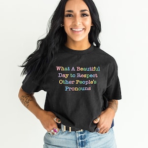 Gender Pronouns T-Shirt: LGBTQ Pride Month Celebration, Colourful Equality Print (Unisex, Soft Cotton)