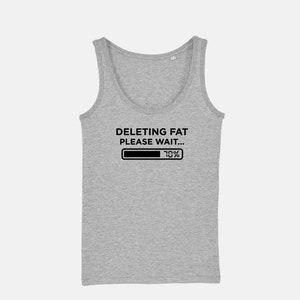 May include: Gray tank top with the text "Deleting Fat Please Wait..." and a progress bar that reads "70%".