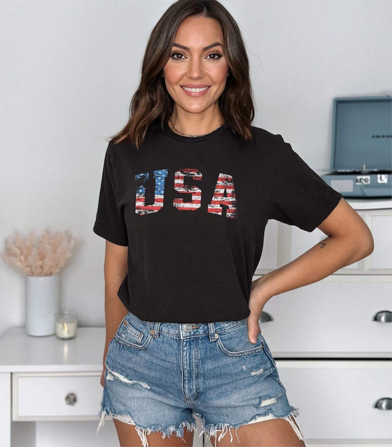 Distressed USA Flag Shirt Patriotic Tee, Vintage Look (Unisex XS-6XL, Soft Cotton, Durable Print) image 1