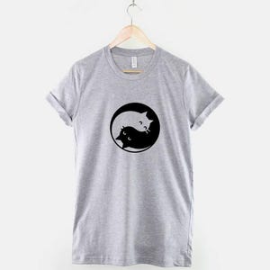 Yin Yang Cats Tranquil Tee, Serene Feline Design (Heather Grey, XS-3XL, Textile Flex Print) image 2