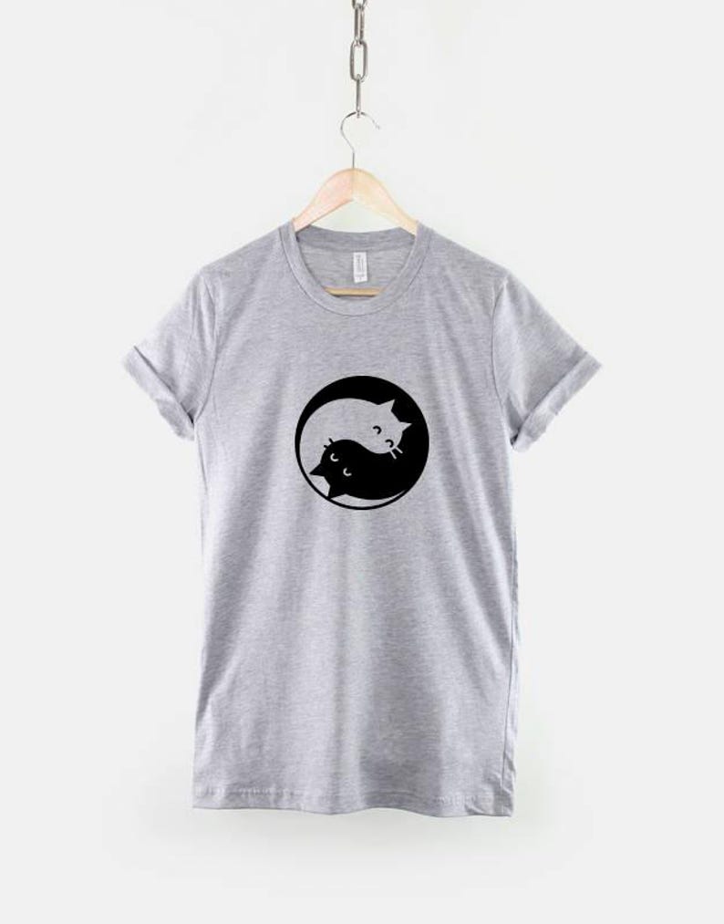 Yin Yang Cats Tranquil Tee, Serene Feline Design (Heather Grey, XS-3XL, Textile Flex Print) image 2