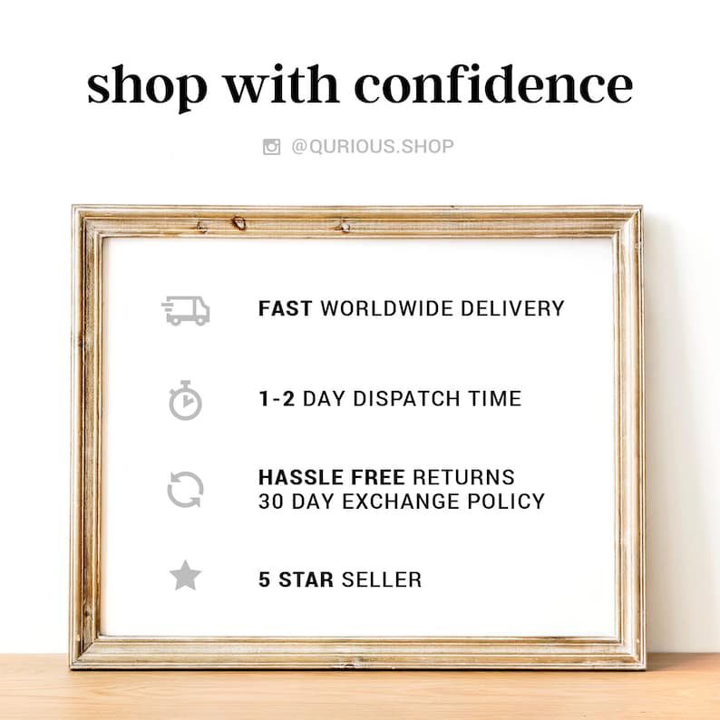 May include: A framed illustration with a white background and black text. The text reads "FAST WORLDWIDE DELIVERY", "1-2 DAY DISPATCH TIME", "HASSLE FREE RETURNS 30 DAY EXCHANGE POLICY", and "5 STAR SELLER". Each line of text is accompanied by a simple icon.