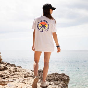 Oversized T-Shirt - Retro Beach Shirt Forever Chasing Sunsets - Palm Silhouette Print, Soft Cotton, Unisex image 5