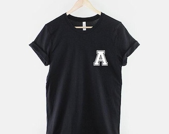 Custom Varsity Letter T-Shirt: Personalized Initial Tee, College Style Cotton Shirt