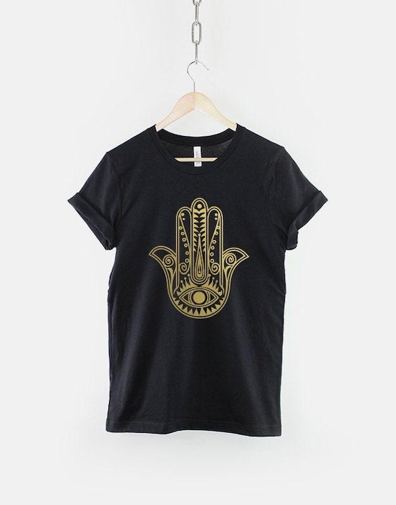 Hamsa Hand Shirt, Spiritual Yoga T-Shirt, Boho Spiritual Graphic Tee, Meditation Yoga Top, Gold Hamsa Shirt