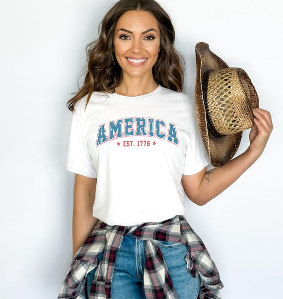 Distressed American Flag Shirt, Est. 1776 Patriotic T-Shirt, Ring Spun Cotton