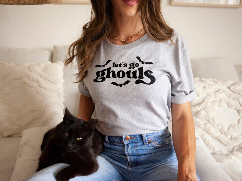 Retro Halloween T-Shirt, Lets Go Ghouls Pun Design, Soft Cotton (Unisex S-6XL) image 1