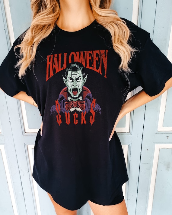 Halloween Sucks Vintage T-Shirt, Distressed Vampire Movie Poster (Unisex XS-6XL, Black Cotton)