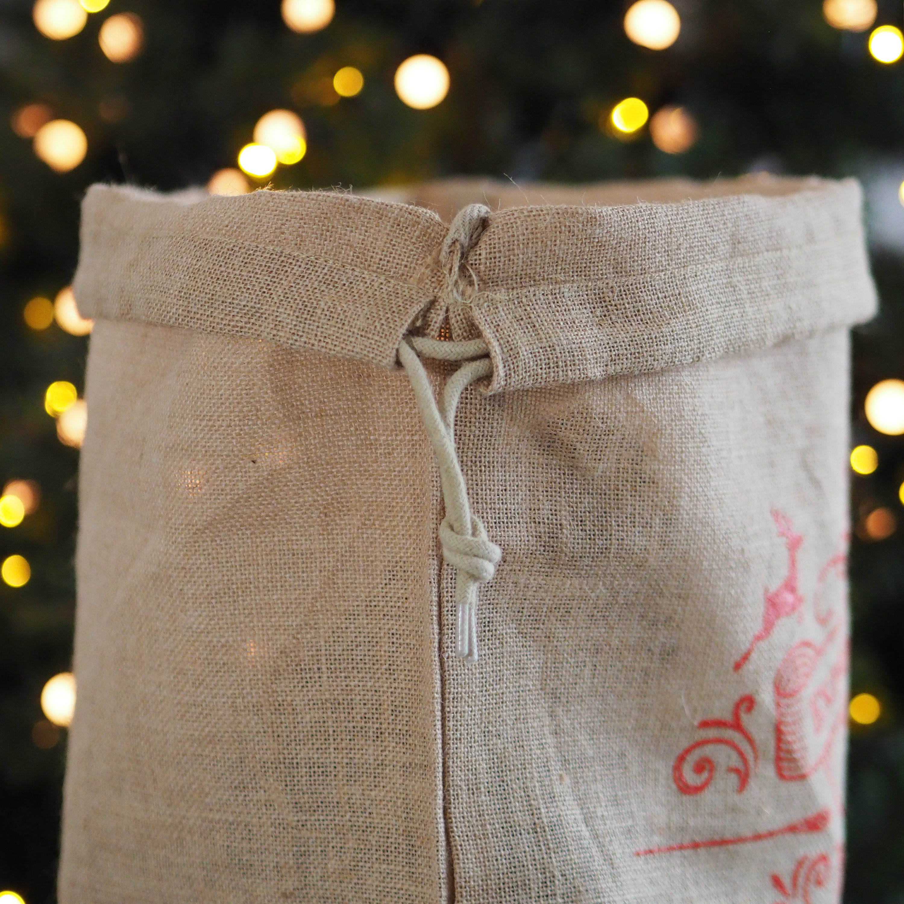 Personalisiert Weihnachtsmann-Sack Aus Sackleinen – Größe L, Mit Foto, Kordelzug, Natur